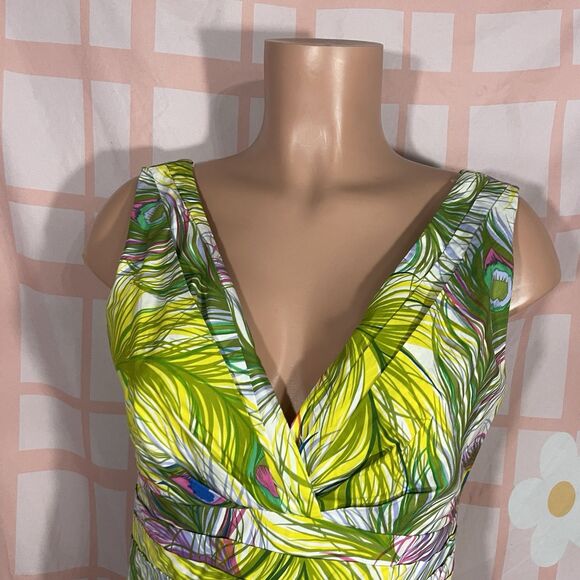 Nanette Lepore Peacock Print Dress W/Pockets Sz 6 Green Multi Lined Pleated - Picture 6 of 11